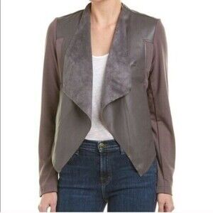 KUT From the Kloth Womens M Soft Vegan Suede & Leather Open Drape Front Jacket